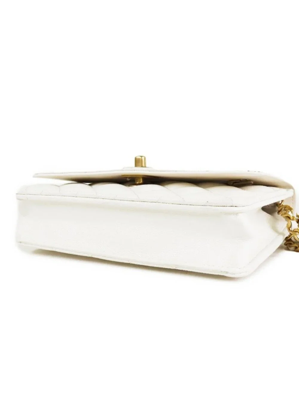 Chanel Chain Wallet White Gold Caviar Leather Charm Shoulder Bag